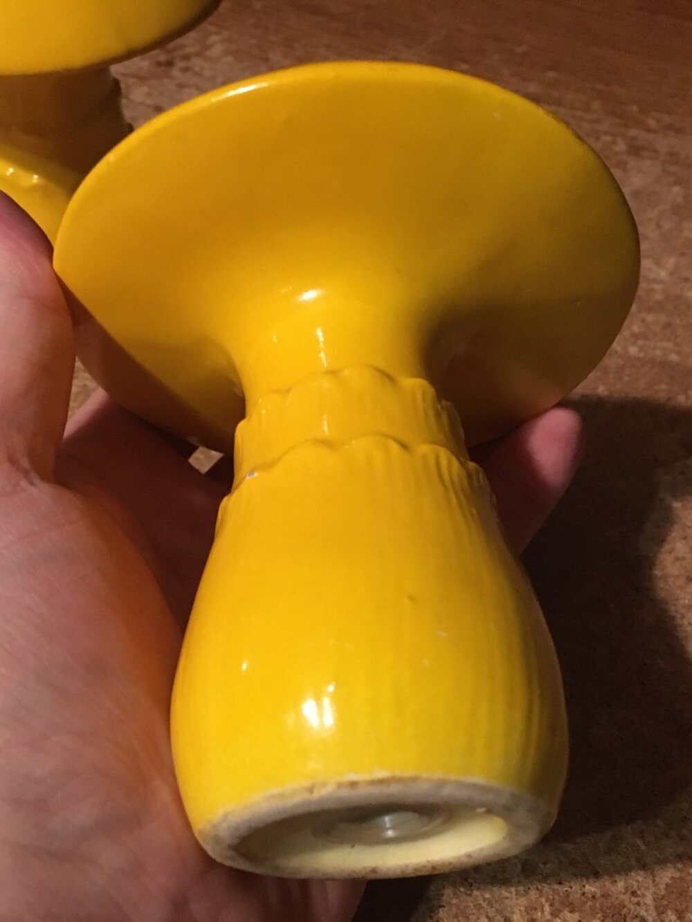 LARGE 5" CERAMIC MUSHROOMS SALT & PEPPER SHAKERS YELLOW RED DOTS - Picture 4 of 10